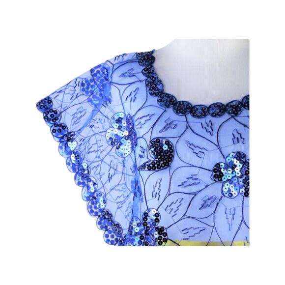 Cobalt Blue Mesh Caped Floral Print Top with Sequins And Beading - One Size - Picture 4 of 9